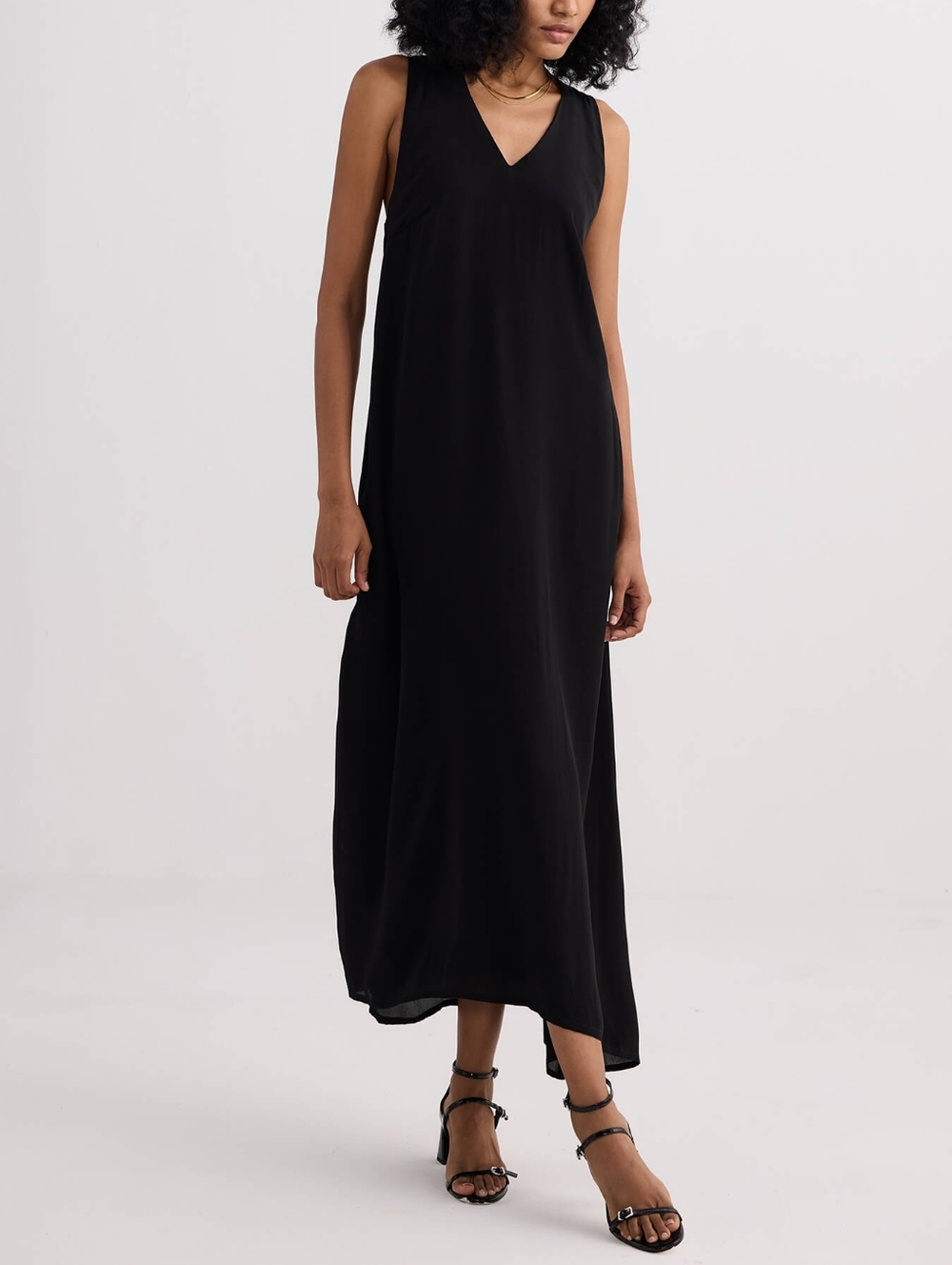 Zara Black Sleeveless Linen Dress Women's S Minimalist Lagenlook